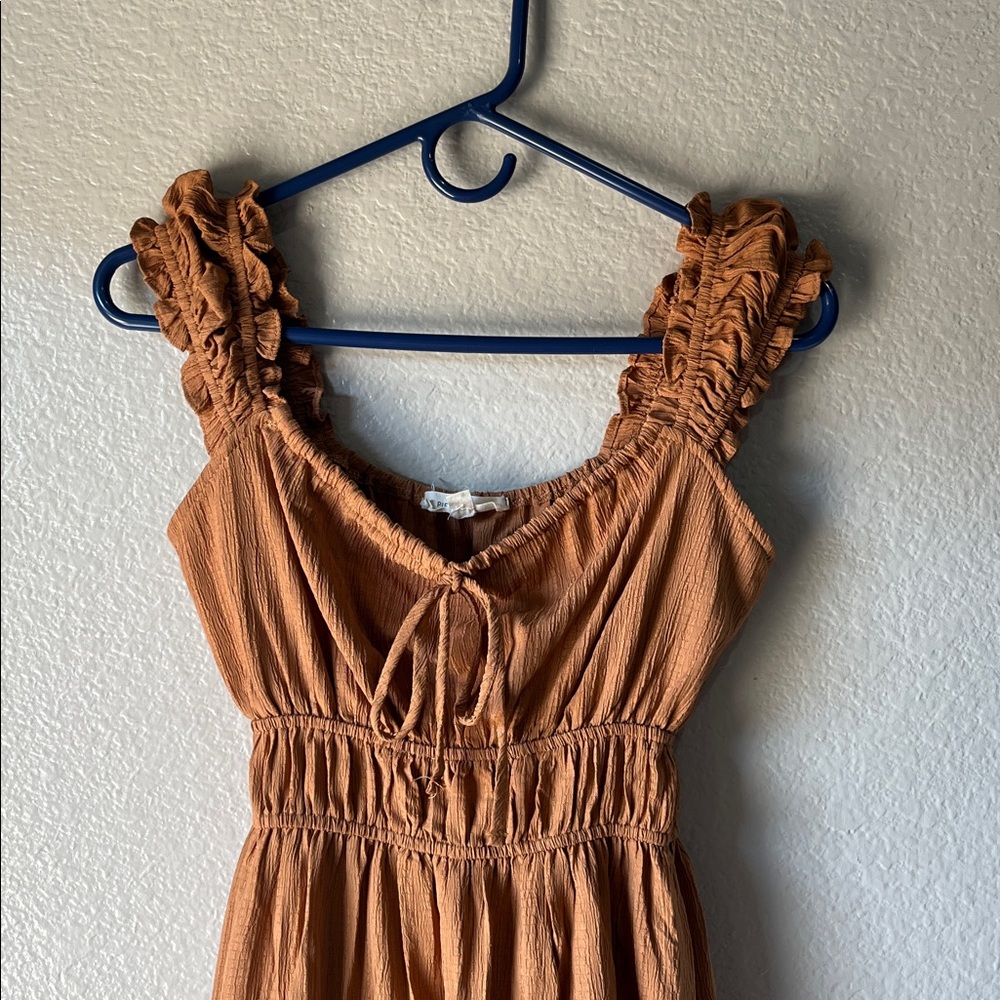 Pie In The Sky Elegant Tan Sleeveless Maxi Dress Sz S Ruffle Cottage Core Chic - Picture 6 of 6